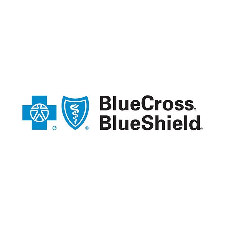 BlueCross BlueShield logo with blue cross and shield icons and black text on white background