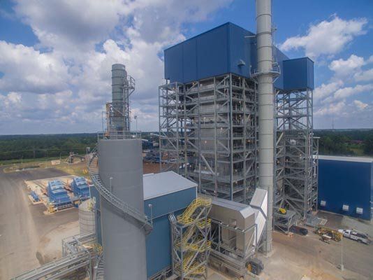 factory with blue roof