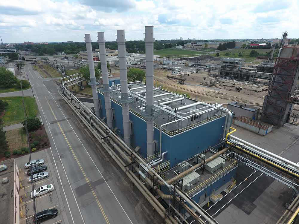 building with tall chimneys