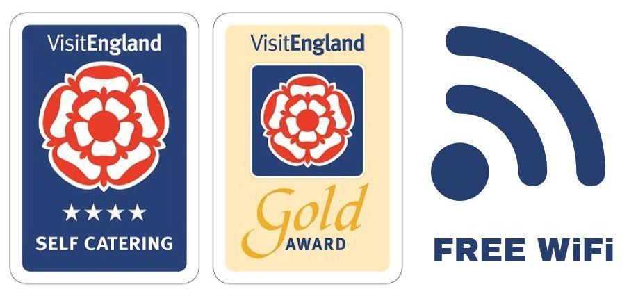 VisitEngland self-catering award with free WiFi icon.