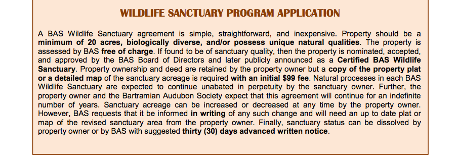 A page that says wildlife sanctuary program application on it