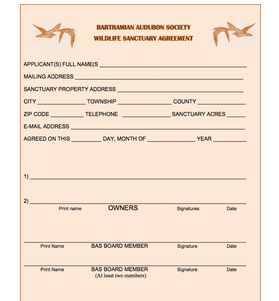 A bartram auldron society wildlife sanctuary agreement form
