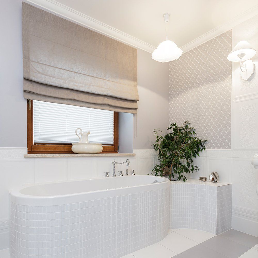 Roman Shade in Modern Master Bath — Lewisville, TX — Installation-Nation