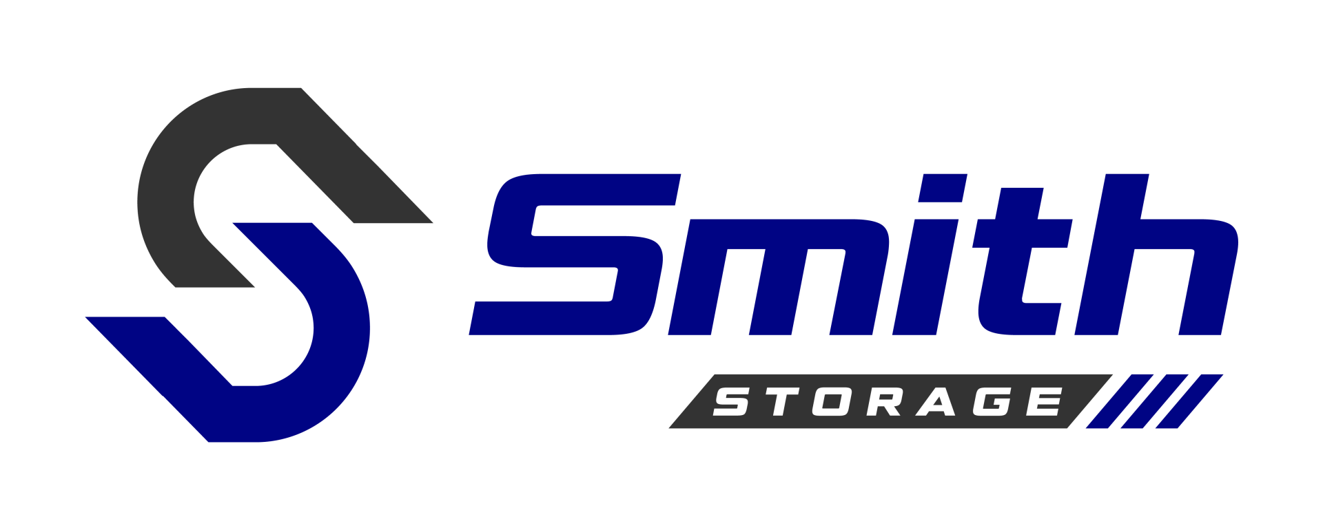the logo for smith storage is blue and black on a white background .