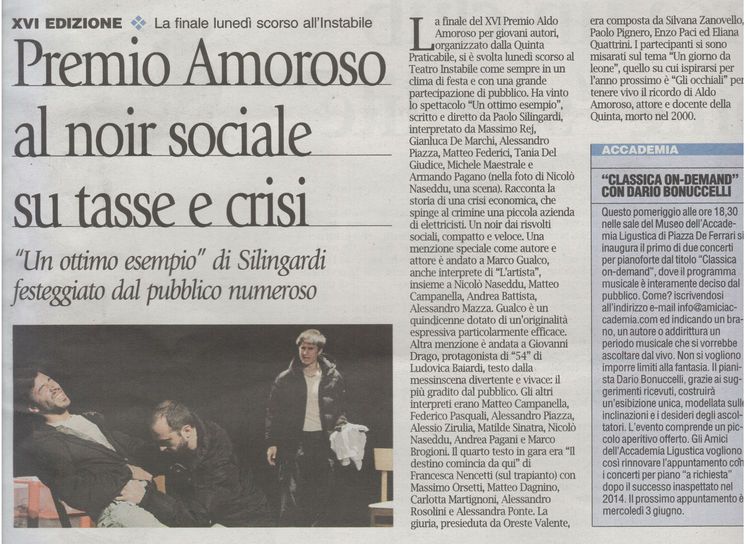 Articolo 'Premio Amoroso al noir sociale su tasse e crisi'