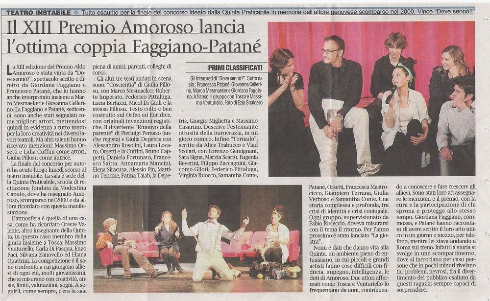 Articolo 'Il XIII Premio Amoroso lancia l'ottima coppia Faggiano-Patané'