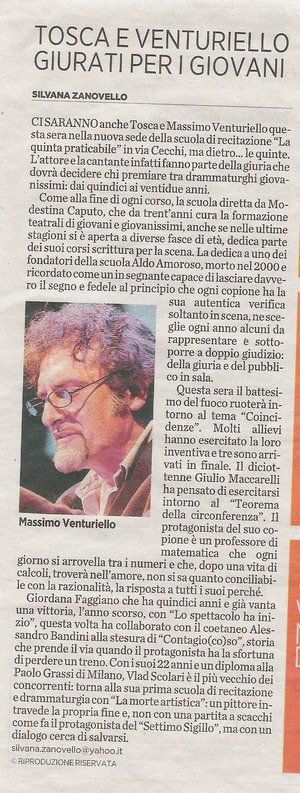 Articolo 'Tosca e Venturiello giurati per i giovani'