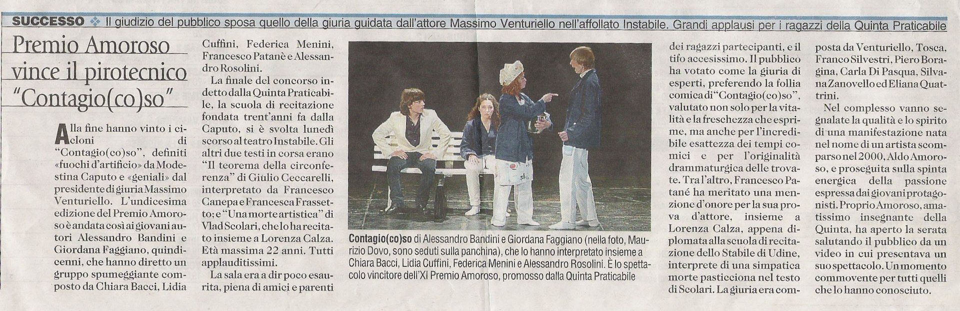 Articolo ' Premio Amoroso vince il pirotecnico Contagio(co)so'
