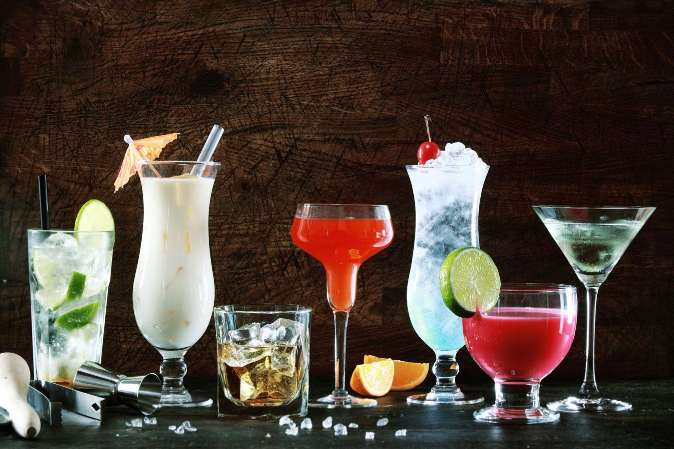 Seven glass of Spirits and Liqueurs