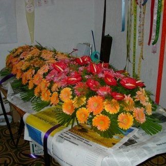 allestimento di gerbere e anthurium per cofano funebre
