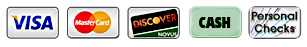 Accepted payment methods: Visa, MasterCard, Discover, cash, and personal checks.