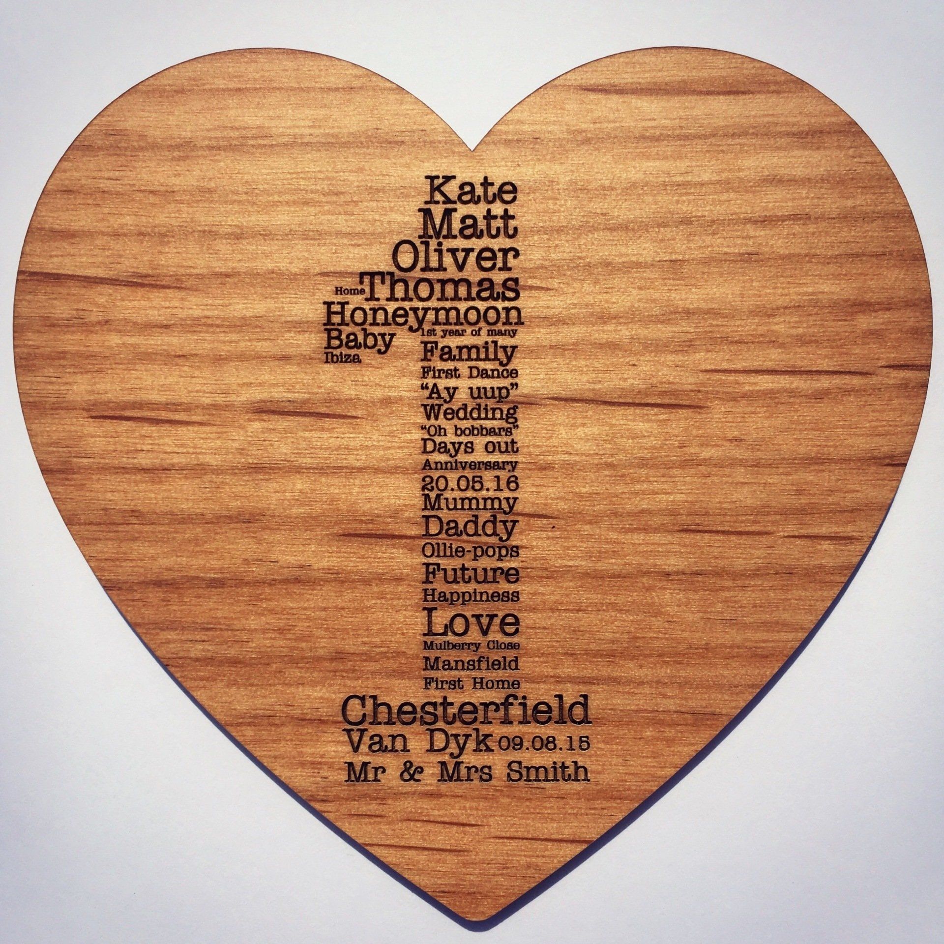 Wedding Card with Engraved Wooden Heart
