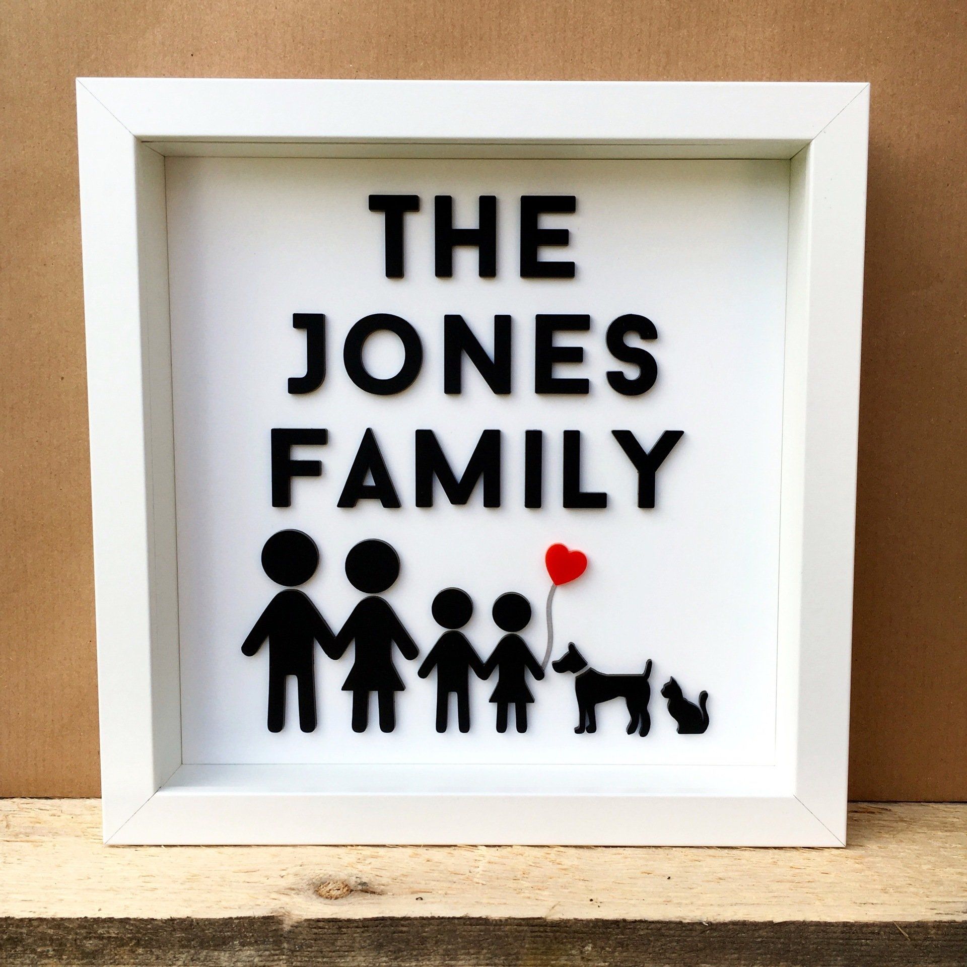 Laser Cut Family Members Artwork in Frame