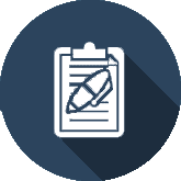 White clipboard with pen on a dark blue background.
