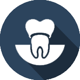 Tooth with long shadow on dark blue circle.