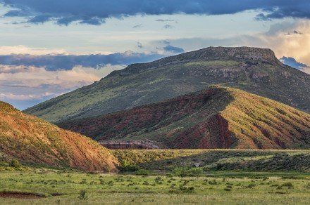 foothills of Rocky Mountains in Colorado - Red Mountain Open Space near Fort Collins with a dam on Sand Creek