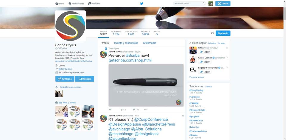 Screenshot of Scriba Stylus Twitter account