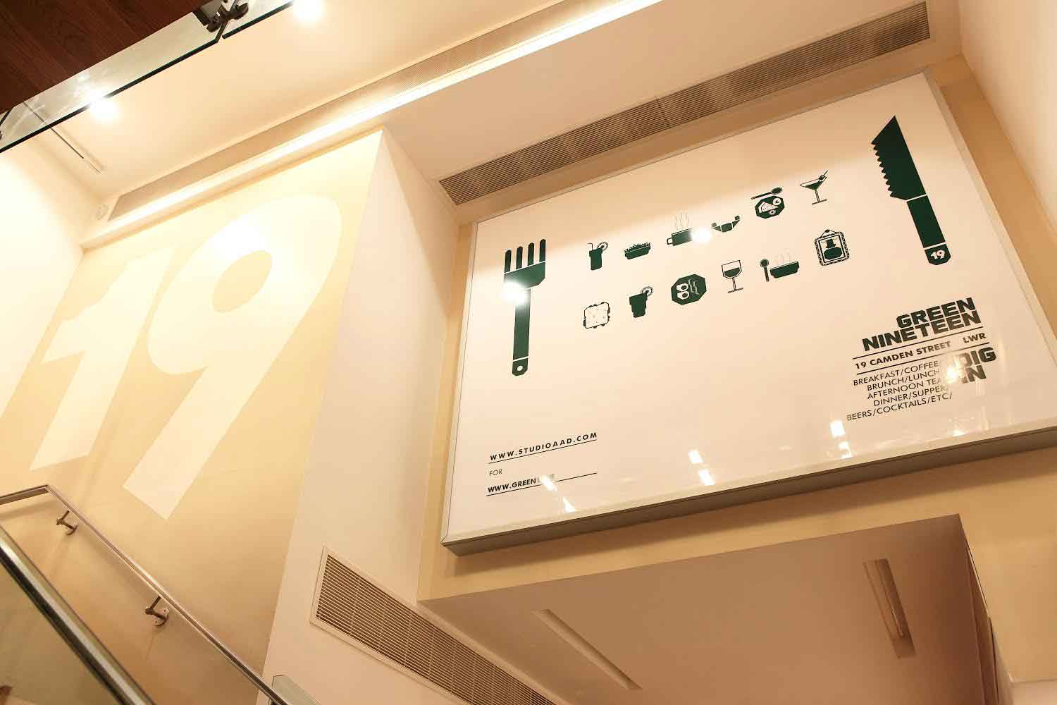 The menu board of the Green 19 restaurant.