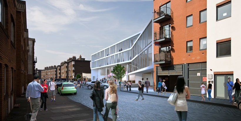 View from the street of Ringsend Community Centre located in Dublin and designed by 'Dublin Design Studio'