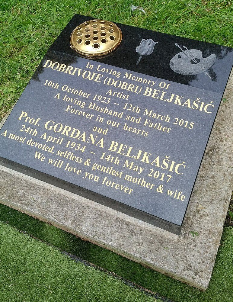 black shiny cremation memorial