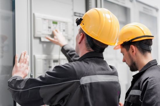 operai fanno manutenzione su impianto elettrico industriale