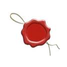 Sceau de cire rouge avec ficelle attachée.