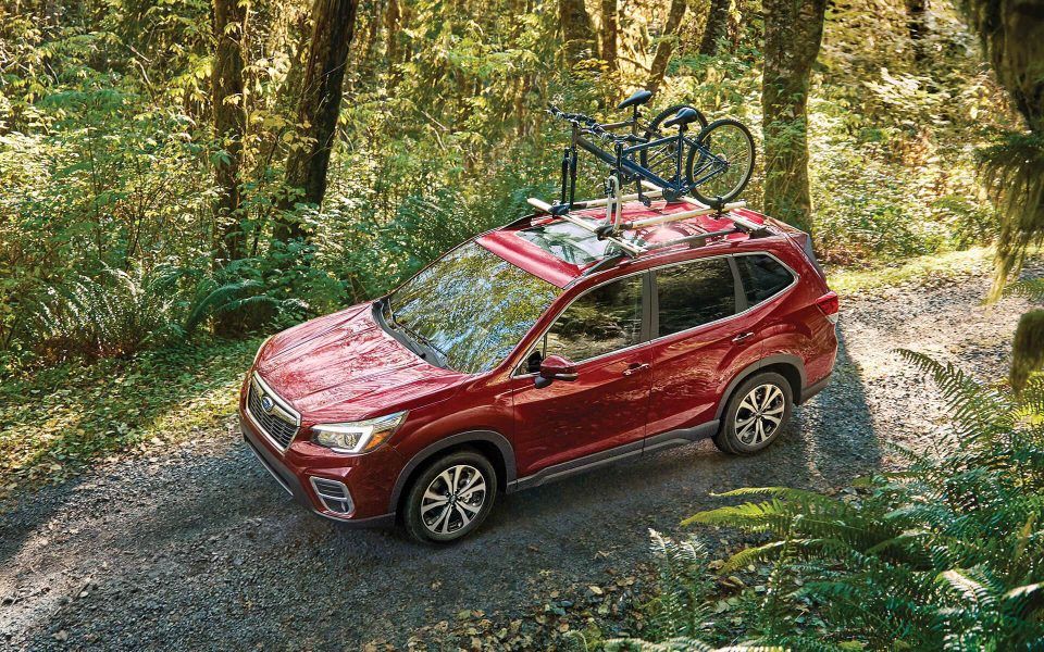 Subaru rossa con biciclette