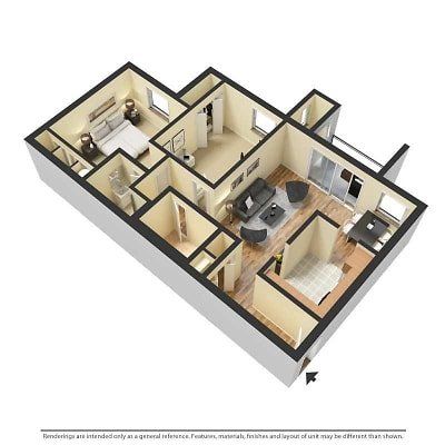 2 bed furnished 3d floor plan