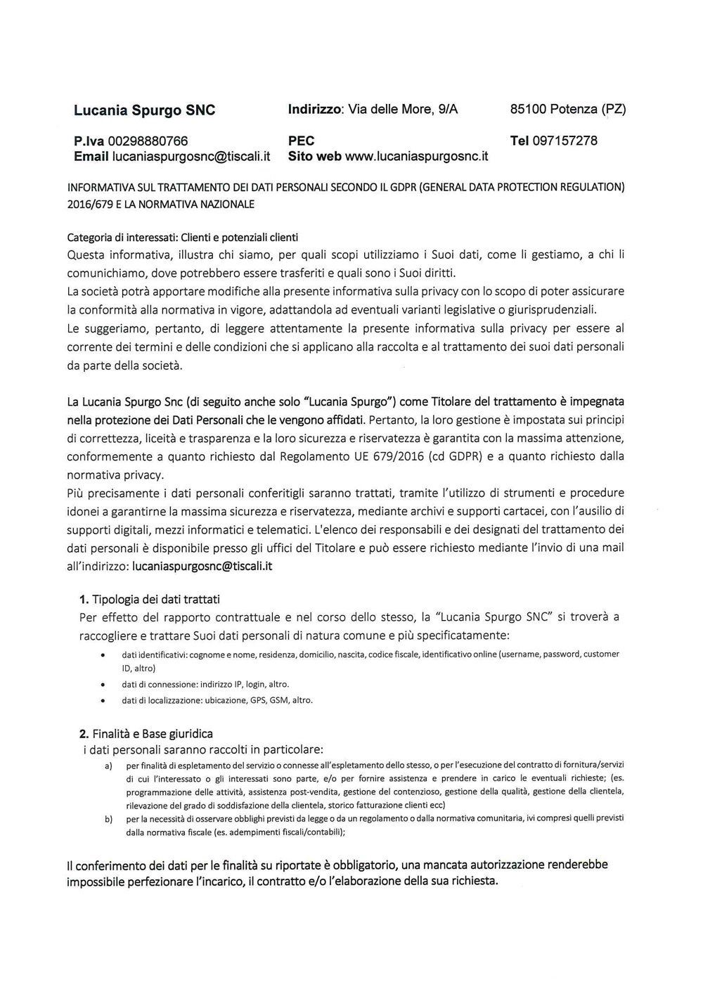 informativa clienti e potenziali clienti