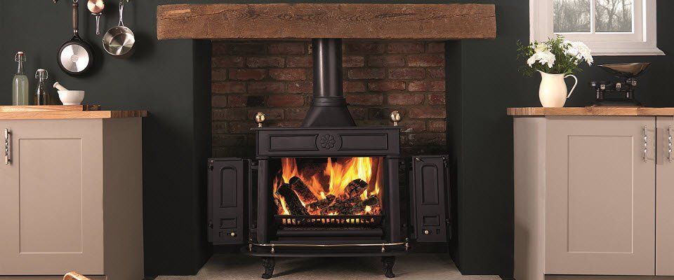 Regency wood burning stove with doors open