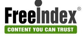 FreeIndex logo: Black text with a green bar. 