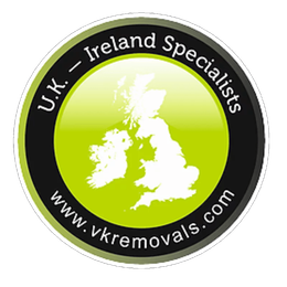 Logo: UK-Ireland specialists. Map of UK and Ireland, green and white, inside a green-rimmed black circle. Website address.