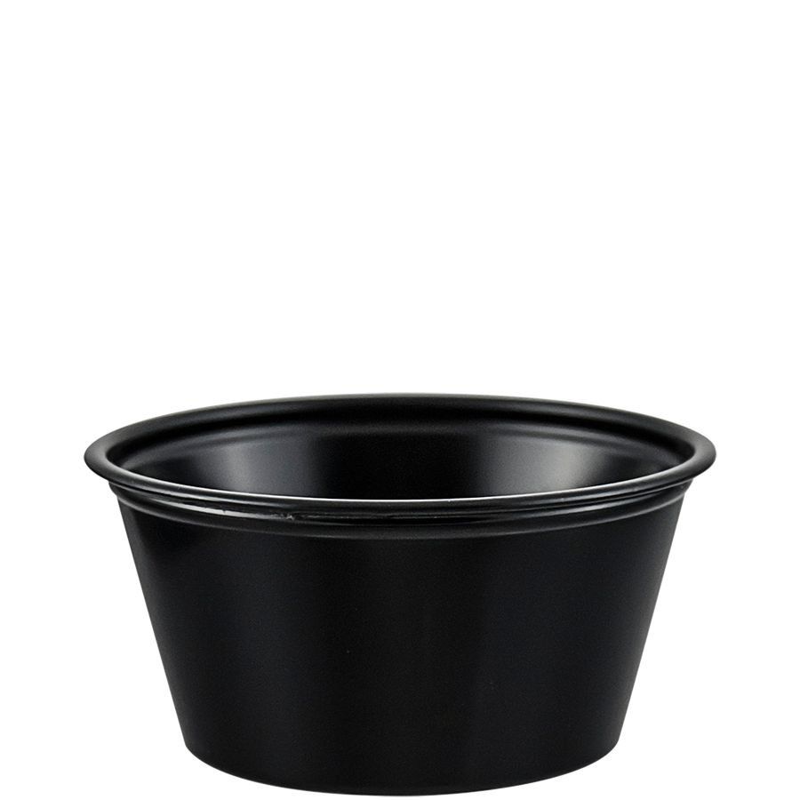2 oz black souffle cup for catering sauces and condiment service