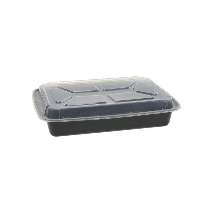 large rectangular microwave meal container with clear lid