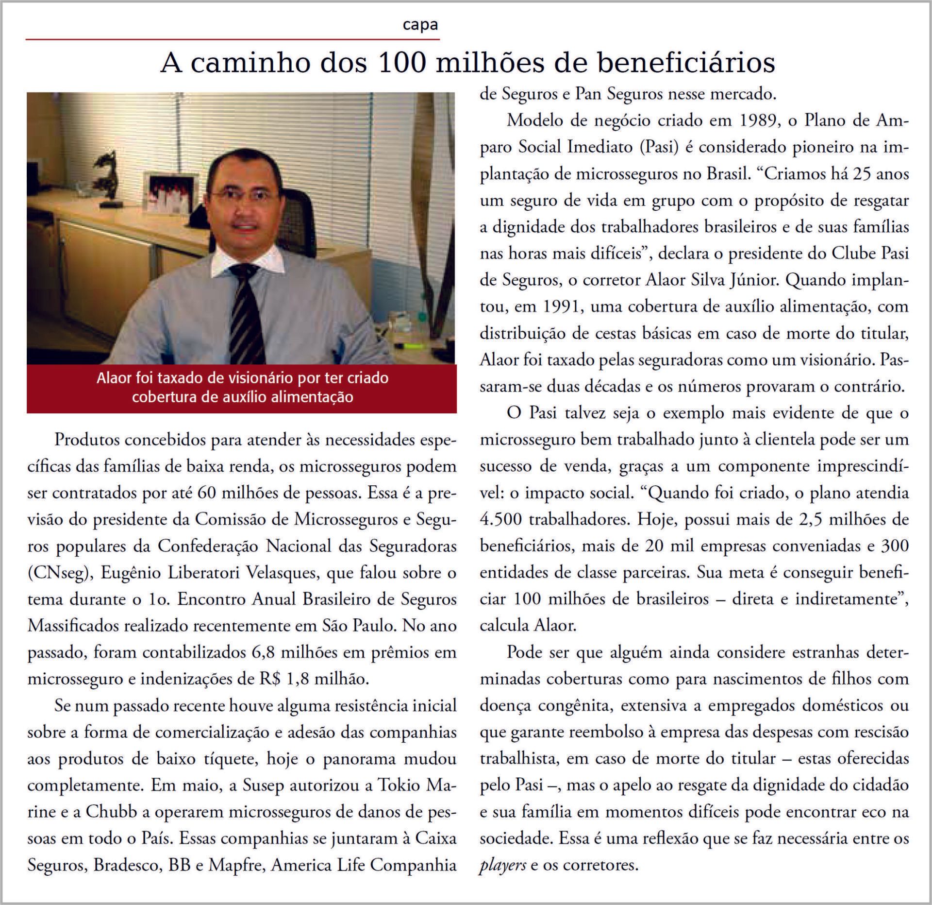 Um homem de terno e gravata é destaque em um artigo de jornal.