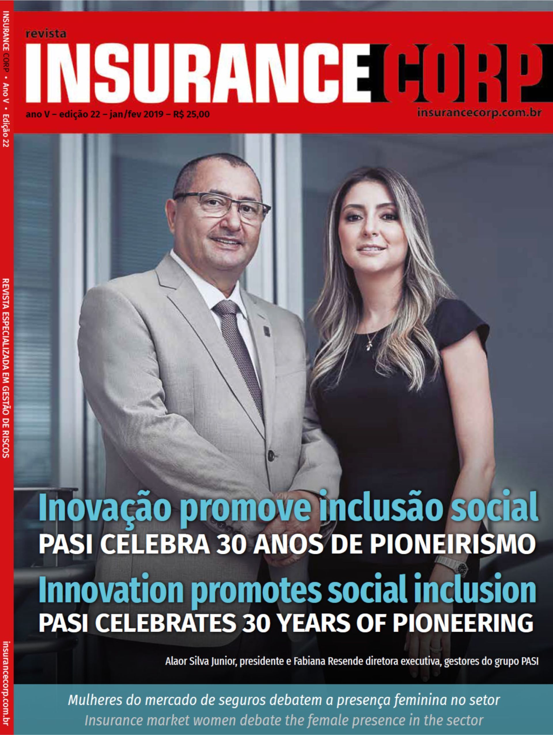 Um homem e uma mulher estão parados um ao lado do outro na capa de uma revista.