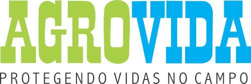 The logo for agrovida is green and blue and says protegendo vidas no campo.