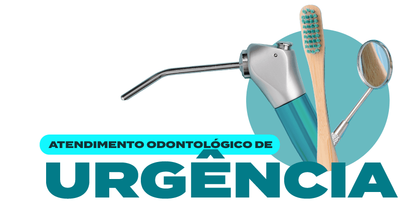 Um logotipo odontológico com uma escova de dentes, espelho e seringa