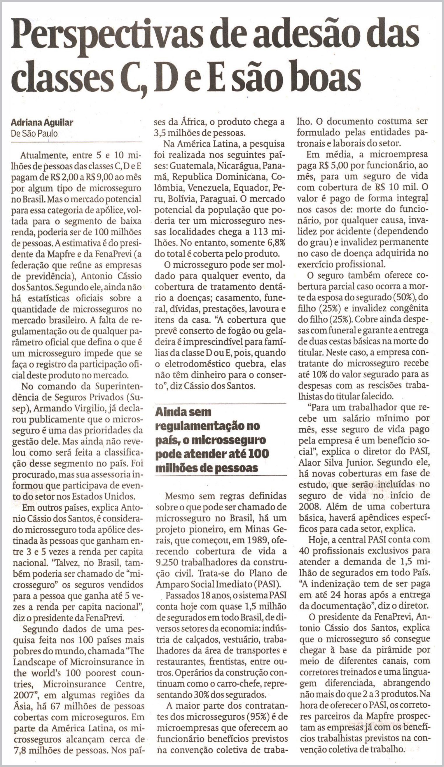 A newspaper article titled perspectivas de adesao das classes c , de e sao boas