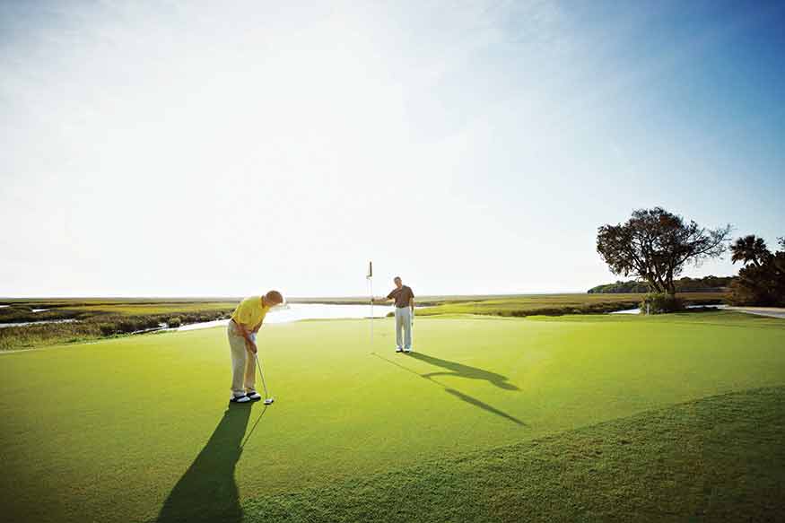 Playing golf
