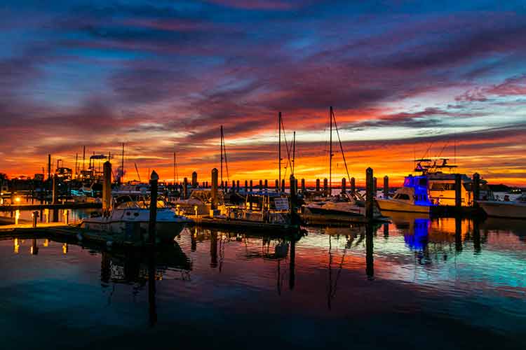 Sunset over harbor