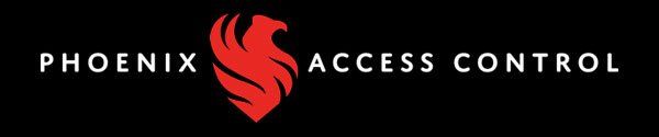 A logo for phoenix access control with a red bird on a black background