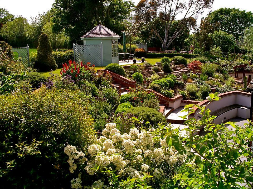wide back yard garden view