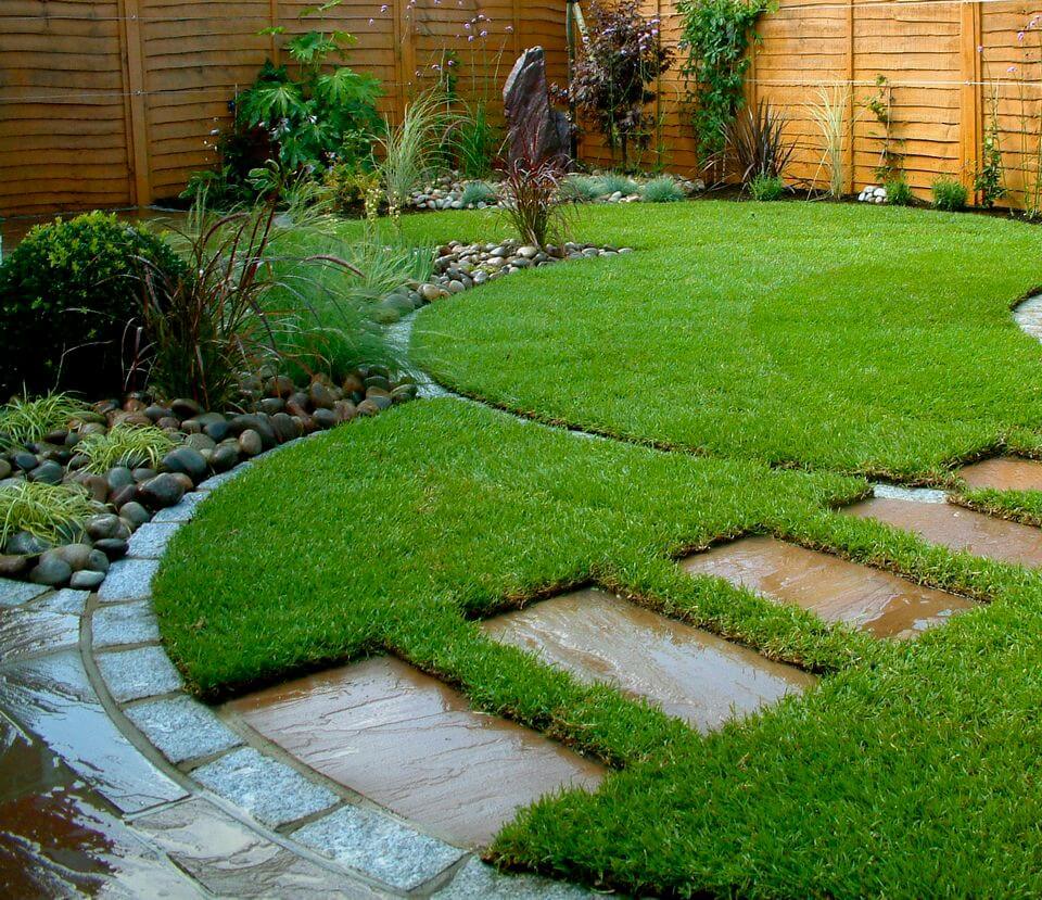 small garden with paved steps
