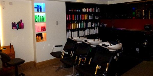 Row of new hairdressing rinse stations