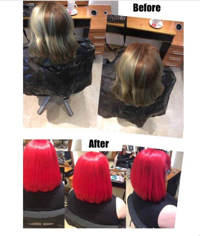 Before and after of a woman's red hair