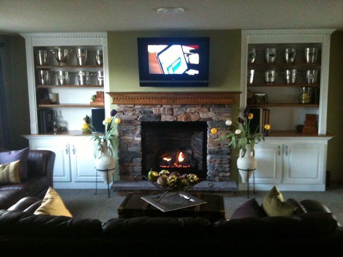 Family room wood burning fireplace installation