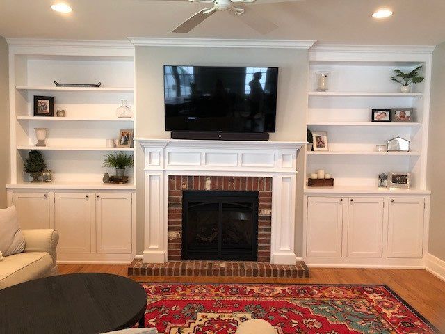 Custom living room gas fireplace installation