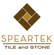 Logo for SpearTek Tile and Stone. Brown and gold geometric tile pattern above company name.