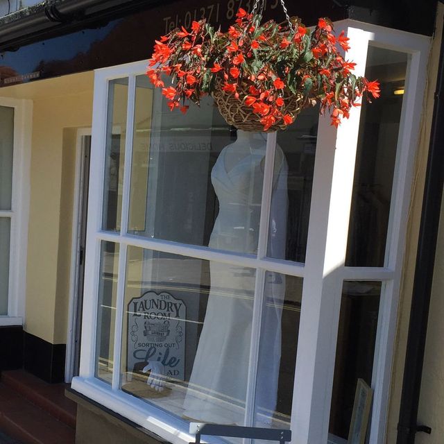 window of morgan's dry cleaning 